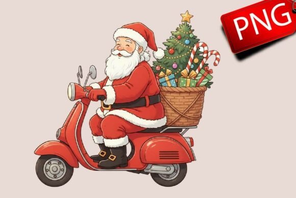 Download Christmas Santa Scooter Riding Clipart - Premium Resources