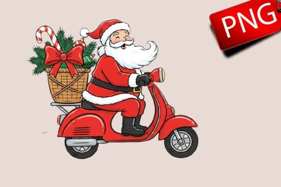 Download Christmas Santa Scooter Riding Clipart - Premium Resources