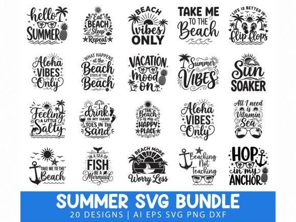 Download 20 Summer Beach SVG Bundle Black &amp; White - Svg bundle Collection