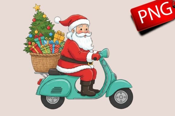 Download Christmas Santa Scooter Riding Clipart - Premium Resources