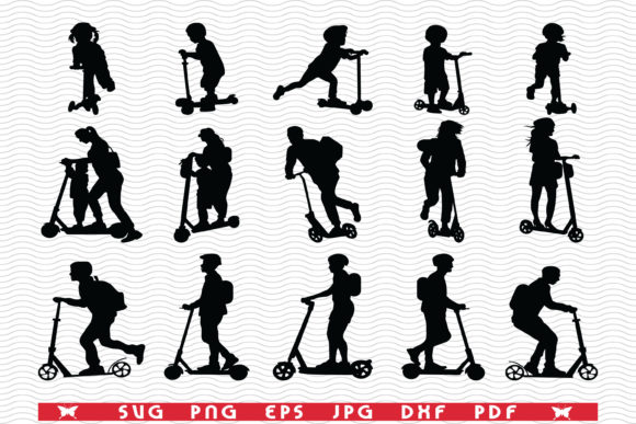 Download Scooter Riding, Black Silhouettes, Icons - Premium Resources