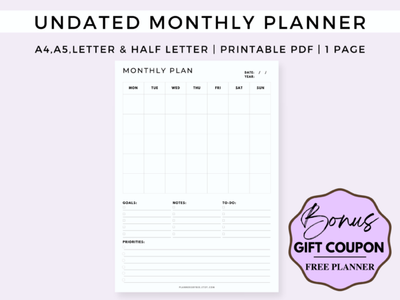 Download Undated Monthly Planner Printable PDF - Planner printable Collection