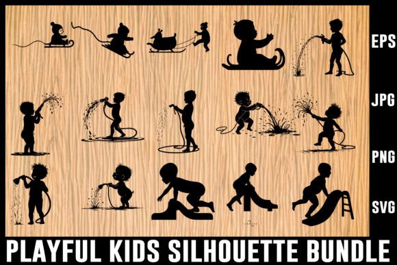 Download Playful Kids Silhouette Vector Bundle - Premium Bundle